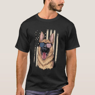 Camiseta Pastor Alemán Gafas de Sol Americanas Bandera K-9 