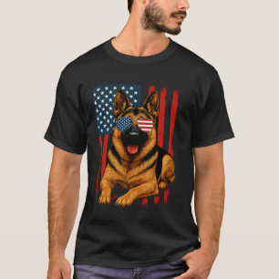 Camiseta Pastor Alemán Gafas de Sol Bandera Americana Patri