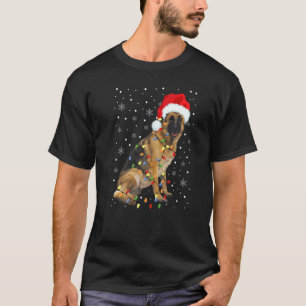 Camiseta Pastor Alemán Gorro de Santa Navidad Luces de Navi