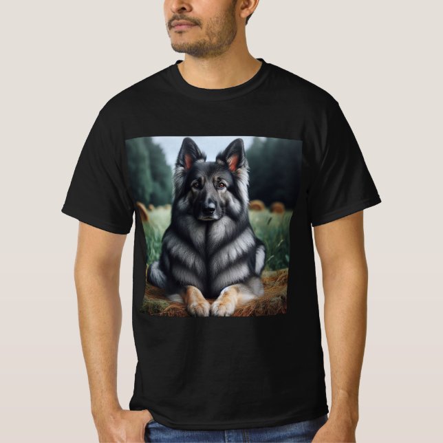 Camiseta Pastor Alemán Gris de Pelo Largo, Elegancia Canina (Anverso)