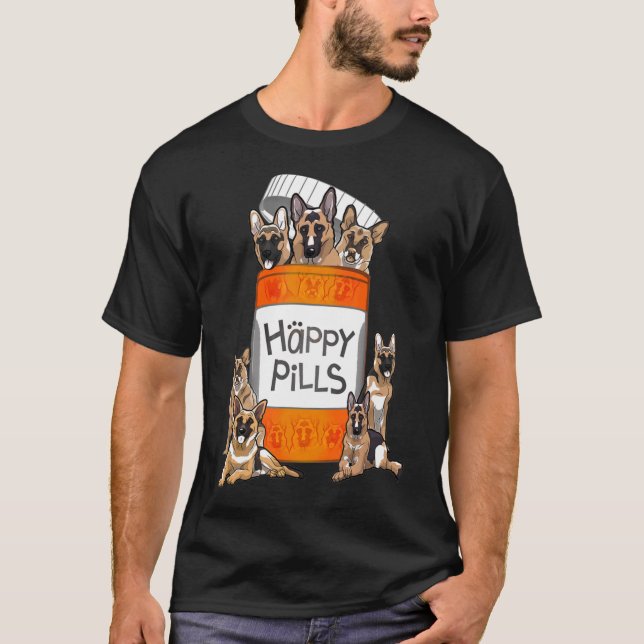 Camiseta Pastor alemán Happy Pills (Anverso)