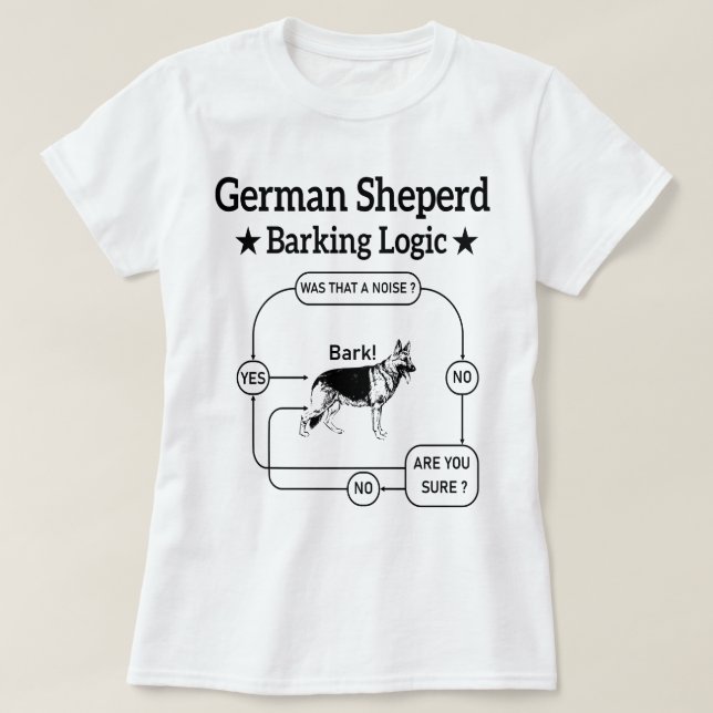 Camiseta Pastor alemán ladrando lógica divertida perro sarc (Diseño del anverso)