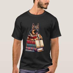 Camiseta Pastor Alemán Leyendo Libros Coincidiendo con Bibl