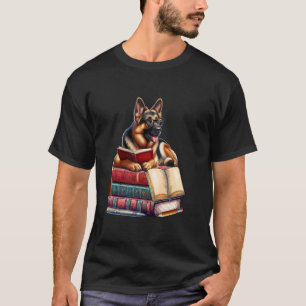 Camiseta Pastor Alemán Leyendo Libros Coincidiendo con Bibl