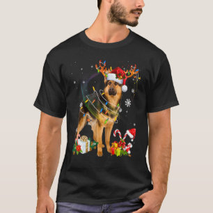 Camiseta Pastor Alemán Luces de Navidad Reno Santa Hacen