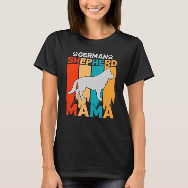 Camiseta Pastor alemán MAMA, Blue Brown sobre damas Black T (Anverso)
