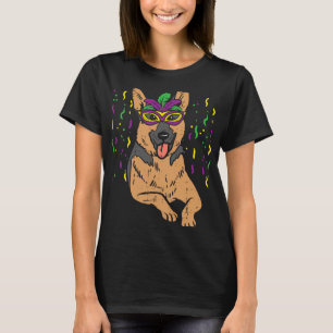 Camiseta Pastor alemán Mardi Gras Mask Cute Carnival Dog