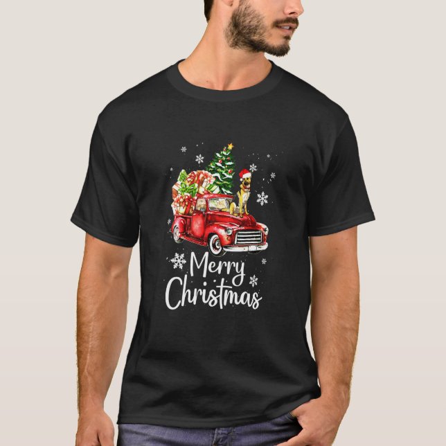 Camiseta Pastor alemán monta camiones rojos Navidad Pajama (Anverso)