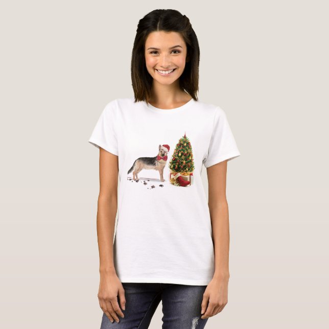 Camiseta Pastor alemán Navidades graciosos perro con árbol (Anverso completo)