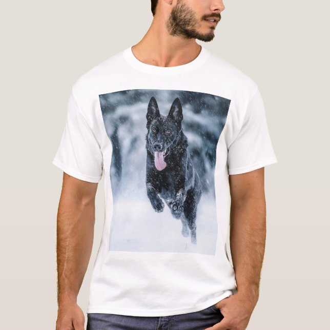 Camiseta Pastor alemán negro con cubierta de Duvet de nieve (Anverso)