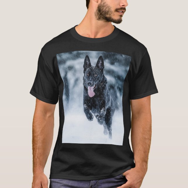 Camiseta Pastor alemán negro con cubierta de Duvet de nieve (Anverso)