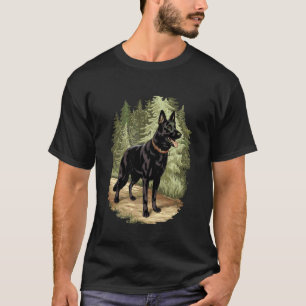 Camiseta Pastor Alemán Negro Tendido Arte Realista Perro