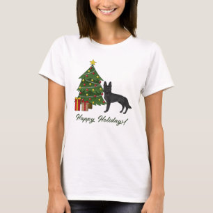Camiseta Pastor Alemán Negro Y Árbol De Navidad Festividad