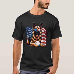 Camiseta Pastor Alemán Patriota Amante del Béisbol Bandera 