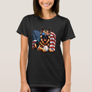 Camiseta Pastor Alemán Patriota Amante del Béisbol Bandera