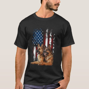 Camiseta Pastor Alemán Patriótico Vintage Bandera Americana