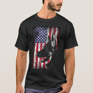 Camiseta Pastor Alemán Perro Bandera Americana Hombres Muje