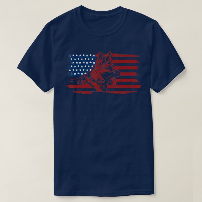 Camiseta Pastor Alemán Perro Bandera Estadounidense Patriót (Diseño del anverso)