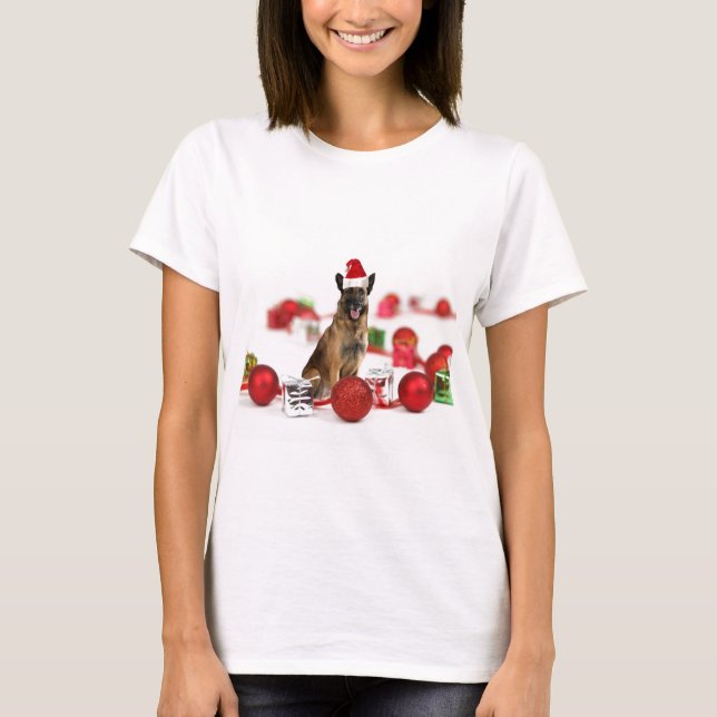 Camiseta Pastor alemán perro con Navidades Regalos Santa Ha (Anverso)