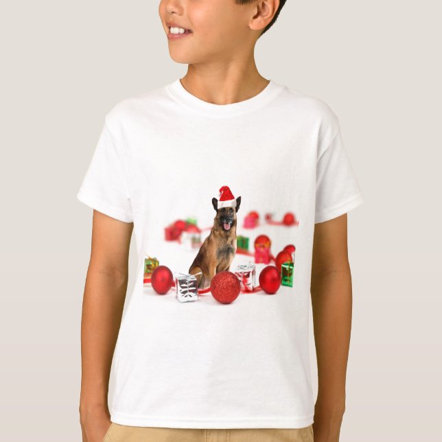 Camiseta Pastor alemán perro con Navidades Regalos Santa Ha (Anverso)