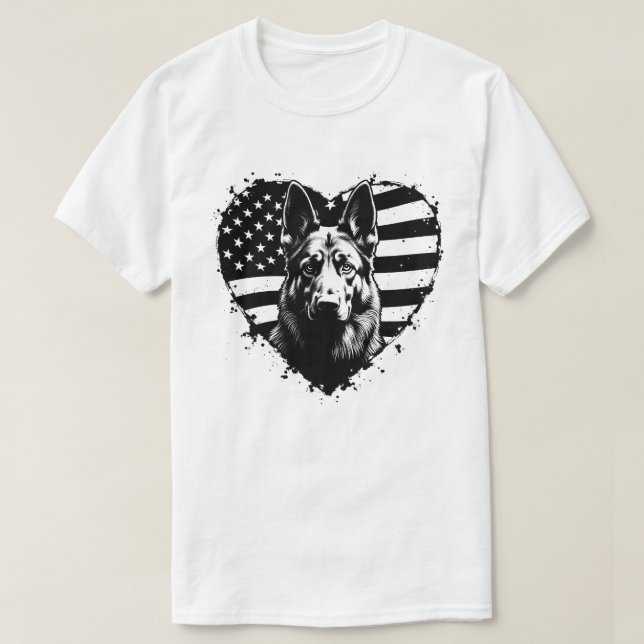 Camiseta Pastor Alemán Perro Estados Unidos Bandera Norteam (Diseño del anverso)