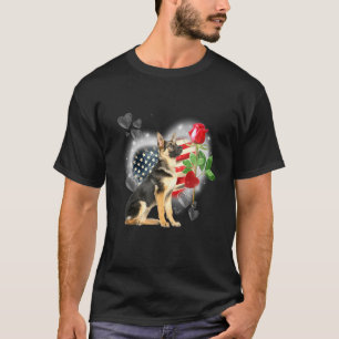 Camiseta Pastor Alemán Perro Patriótico Bandera de América 