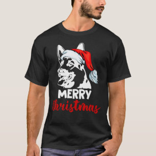 Camiseta Pastor alemán perro Santa Hat Feliz Navidad