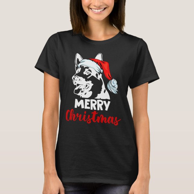 Camiseta Pastor alemán perro Santa Hat Feliz Navidad (Anverso)