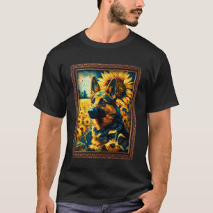 Camiseta Pastor Alemán Pintando Flor De Girasol Madre Mujer