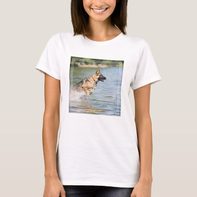 Camiseta Pastor alemán salta al agua (Anverso)