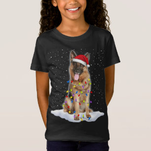 Camiseta Pastor alemán Santa Christmas Tree Lights Xmas