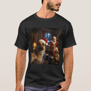 Camiseta Pastor Alemán Selfie con Papá Noel Divertida Chri