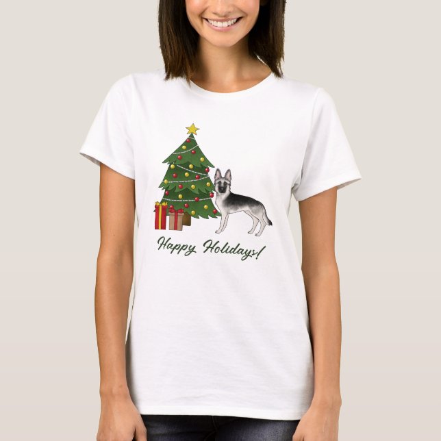 Camiseta Pastor Alemán Silver Sable Navideño Festivo (Anverso)