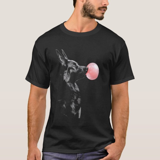Camiseta Pastor Alemán Soplando Chicle (Anverso)