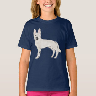 Camiseta Pastor Alemán Suizo Blanco Perro de Dibujos Animad