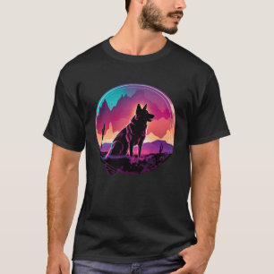 Camiseta Pastor Alemán Synthwave Estética Retro de los 80
