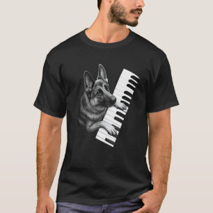 Camiseta Pastor Alemán Tocando Piano Amante de los Perros P