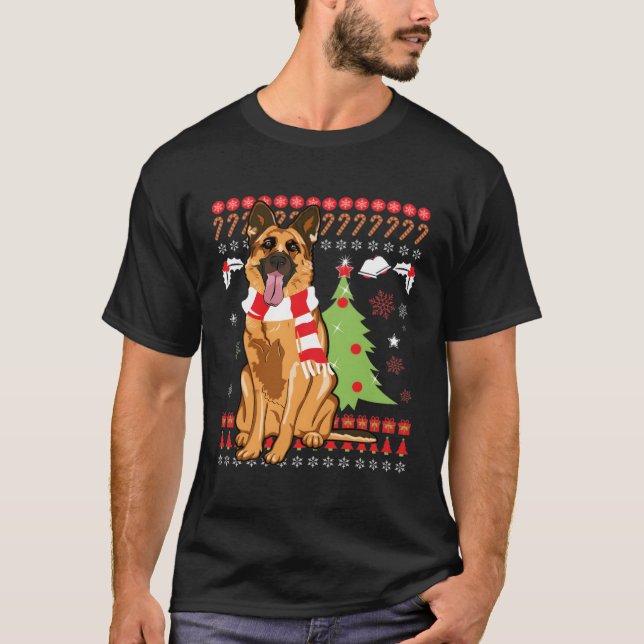Camiseta Pastor Alemán Ugly Árbol Alemán Para Navidad (Anverso)
