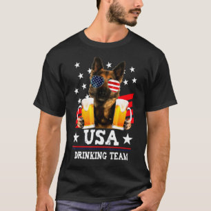 Camiseta Pastor Alemán Usa Equipo de Bebida Día de la Indep