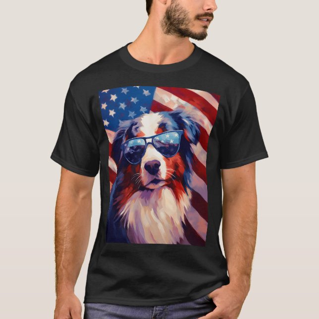 Camiseta Pastor Australiano 4 de Julio Bandera Estadouniden (Anverso)