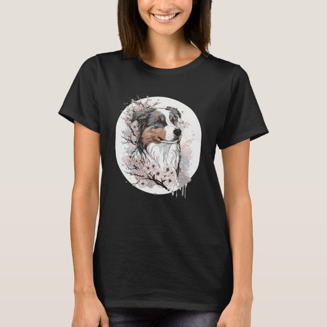 Camiseta Pastor Australiano Aburrido Cerezo Blossom Perro J (Anverso)