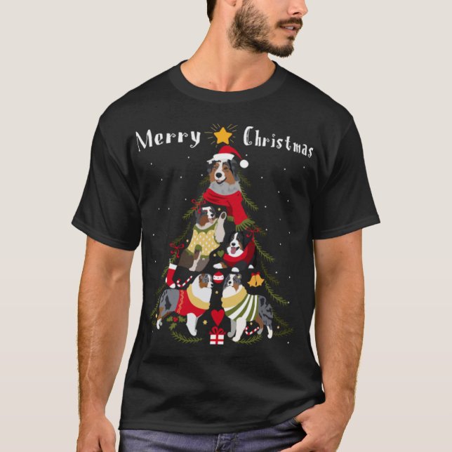 Camiseta Pastor Australiano Aussie Christmas Tree Xmas Dog (Anverso)