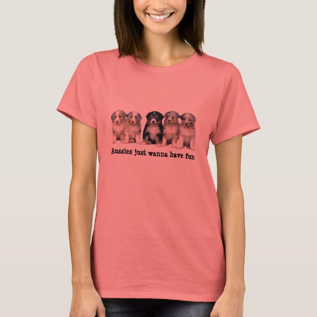 Camiseta Pastor Australiano Cachorros Camisas Damas (Anverso)