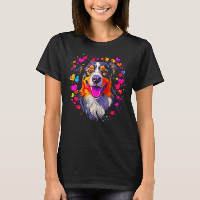 Camiseta Pastor Australiano Corazón Rojo Rosa (Anverso)