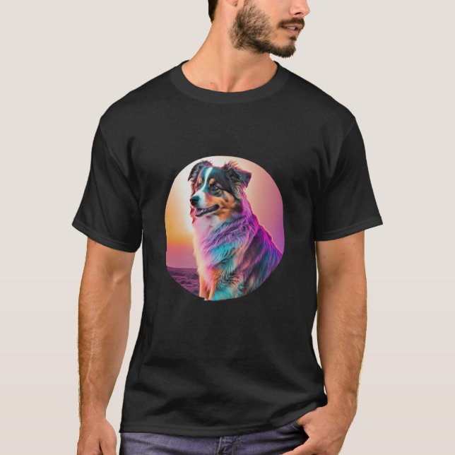 Camiseta Pastor australiano de sinthwave dulce con giro de  (Anverso)