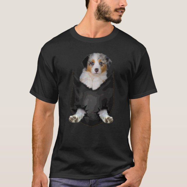 Camiseta Pastor Australiano En Bolsillo Perro Perro En Bols (Anverso)