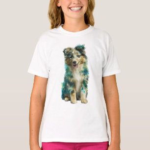 Camiseta Pastor Australiano Manchado con Acuarela Turquesa