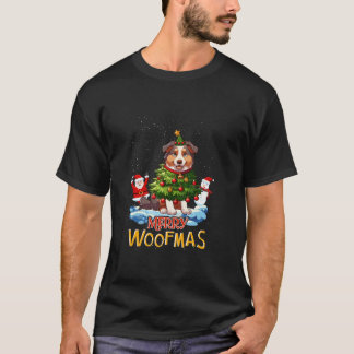 Camiseta Pastor australiano Merry Christmas Tree Lights Do