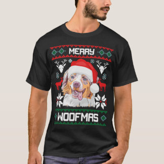Camiseta Pastor australiano Merry Woofmas Gracioso