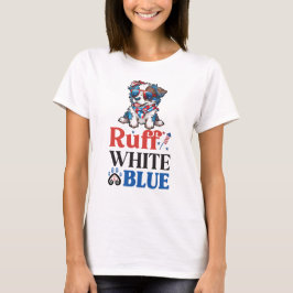 Camiseta Pastor Australiano Patriótico Ruff Azul Blanco